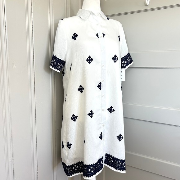 NWT Kindred Embroidered Button Down Shirt Dress White Navy XL New - Picture 4 of 13